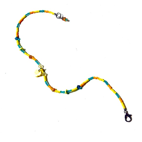 Handmade Yellow Aqua Orange Tropical Flower Anklet - Picture 5 of 7